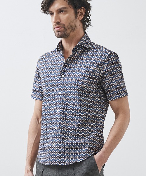 春夏コットンリネンシャツ 綿麻 シャンブレー 長袖 ワイドカラー ジ