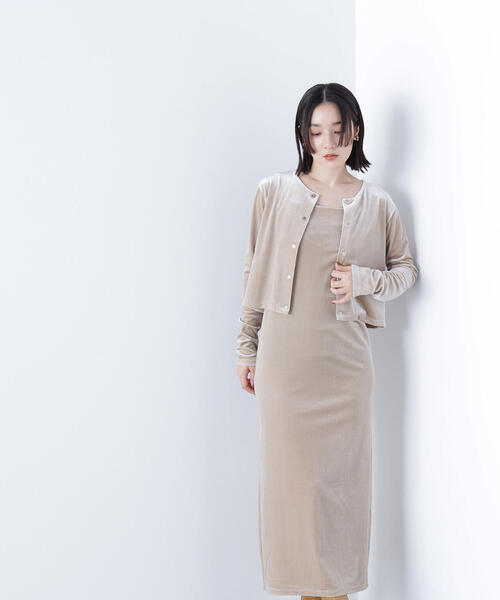 NATURAL BEAUTY BASIC(ナチュラルビューティーベーシック)の「◇ベロアカーデ&キャミワンピース(ワンピース・レディース・ダークブラウン/ベージュ・P/S/MEDIUM)」の6枚目の写真