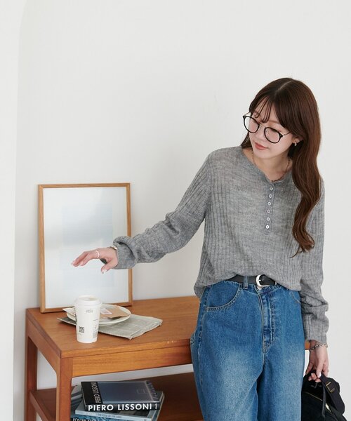 DISCOAT（ディスコート）の「【WEB限定】モヘアヘンリーネックプルオーバー（ニット/セーター・レディース・ピンク/オフホワイト/グレー・FREE）」の8枚目の写真