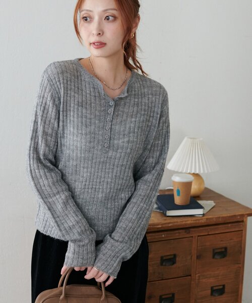 モヘアヘンリーネックプルオーバー（ニット/セーター）｜DISCOAT