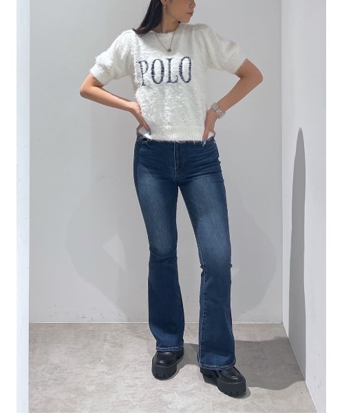 AZUL by moussy(アズールバイマウジー)の「【身長/骨格別着用画像あり】超絶美脚!POLO BCS×AZUL フレアデニム ストレッチ 履き心地抜群 コラボ デニム ポロ 細見え 着やせ 体系カバー(デニムパンツ・レディース・ブルー・MEDIUM/SMALL)」の21枚目の写真