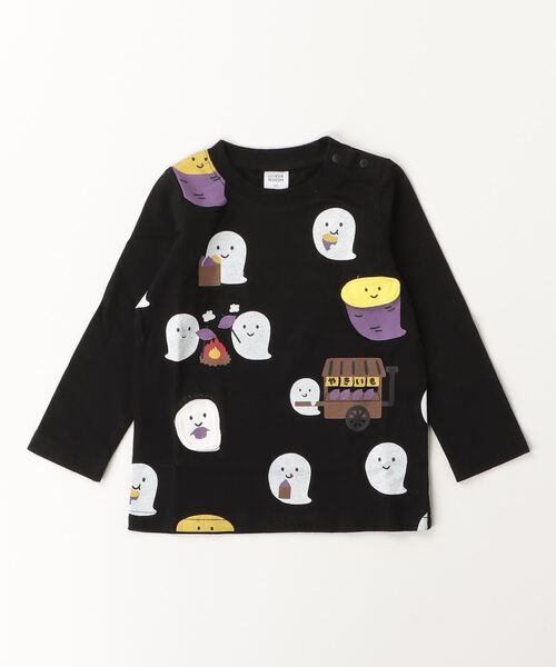 CHEEK ROOM(チークルーム)の「CHEEK ROOM/チークルーム おばけの焼きいも ロングTシャツ(Tシャツ/カットソー・キッズ・ピンク/ブルー/ブラック・80cm/90cm/100cm/110cm/120cm/130cm)」の1枚目の写真