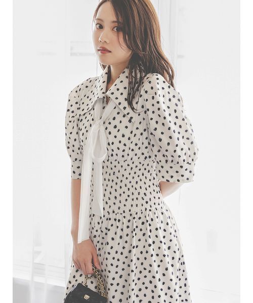 【9月11日に出品を停止します】スナイデル　ドットボウタイシャツワンピース 9月11日までの出品】スナイデル ドットボウタイシャツワンピース