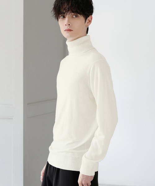 ウォッシャブル/抗ピリング 14Gシープカシミヤタッチタートルネック