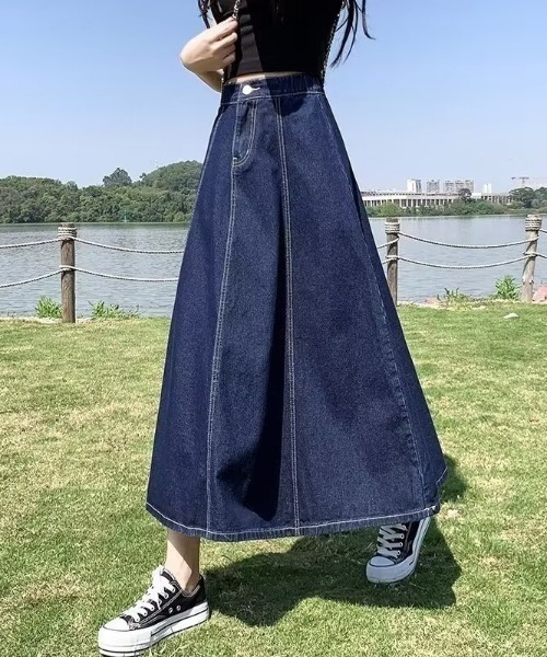 cammie（キャミー）の「デニムフレアスカート（デニムスカート・レディース・ブルー/ライトブルー・MEDIUM/LARGE）」の8枚目の写真