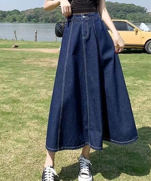 cammie（キャミー）の「デニムフレアスカート（デニムスカート・レディース・ブルー/ライトブルー・MEDIUM/LARGE）」の9枚目の写真