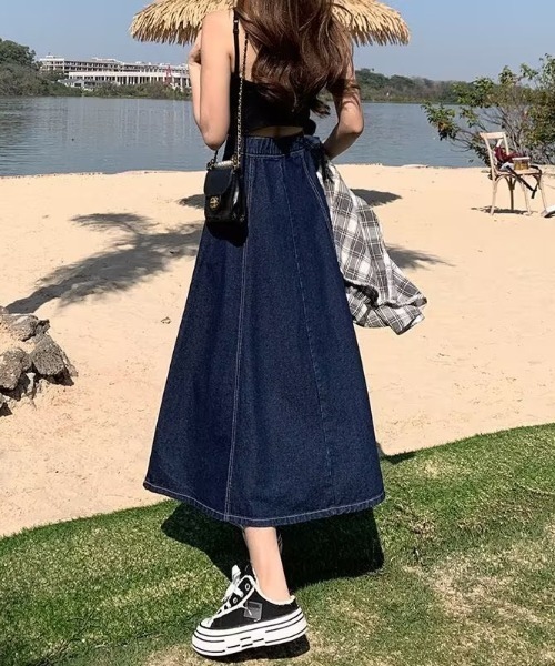 cammie（キャミー）の「デニムフレアスカート（デニムスカート・レディース・ブルー/ライトブルー・MEDIUM/LARGE）」の11枚目の写真