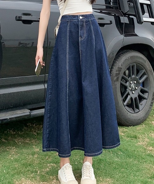 cammie（キャミー）の「デニムフレアスカート（デニムスカート・レディース・ブルー/ライトブルー・MEDIUM/LARGE）」の7枚目の写真