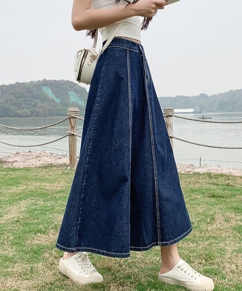 cammie（キャミー）の「デニムフレアスカート（デニムスカート・レディース・ブルー/ライトブルー・MEDIUM/LARGE）」の12枚目の写真