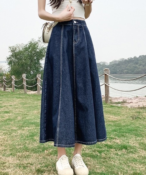 cammie（キャミー）の「デニムフレアスカート（デニムスカート・レディース・ブルー/ライトブルー・MEDIUM/LARGE）」の10枚目の写真