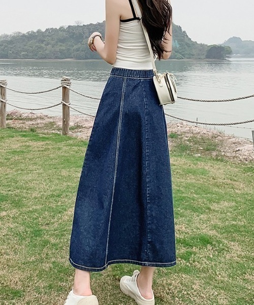 cammie（キャミー）の「デニムフレアスカート（デニムスカート・レディース・ブルー/ライトブルー・MEDIUM/LARGE）」の13枚目の写真