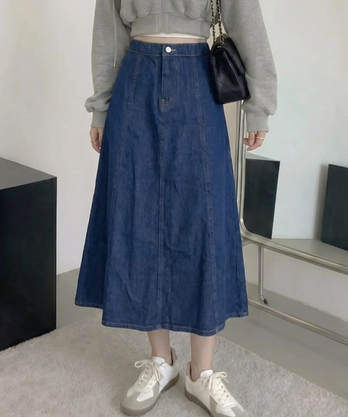 cammie（キャミー）の「デニムフレアスカート（デニムスカート・レディース・ブルー/ライトブルー・MEDIUM/LARGE）」の14枚目の写真