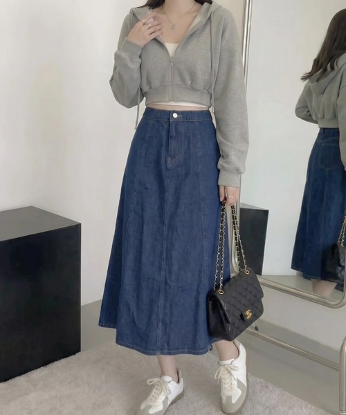 cammie（キャミー）の「デニムフレアスカート（デニムスカート・レディース・ブルー/ライトブルー・MEDIUM/LARGE）」の16枚目の写真