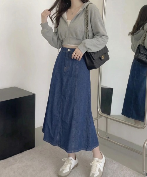 cammie（キャミー）の「デニムフレアスカート（デニムスカート・レディース・ブルー/ライトブルー・MEDIUM/LARGE）」の15枚目の写真