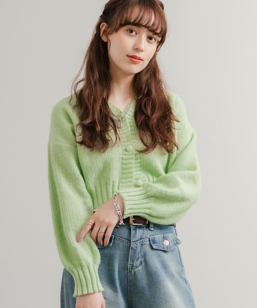 ショート丈Vネックニットカーディガン（カーディガン/ボレロ）｜Rocky