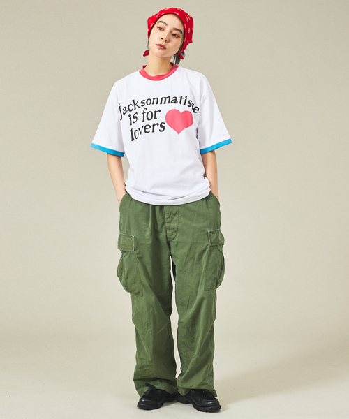 JACKSON MATISSE(ジャクソンマティス)の「【JACKSON MATISSE/ジャクソンマティス】is for lovers Tee/リンガーTシャツ/ユニセックス【WEB限定】(Tシャツ/カットソー・メンズ・レッド/ピンク・M/L/XL)」の4枚目の写真