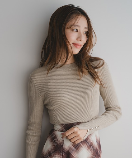 セール】2025秋冬新作 ベーシックハイネックラメリブニット（ニット