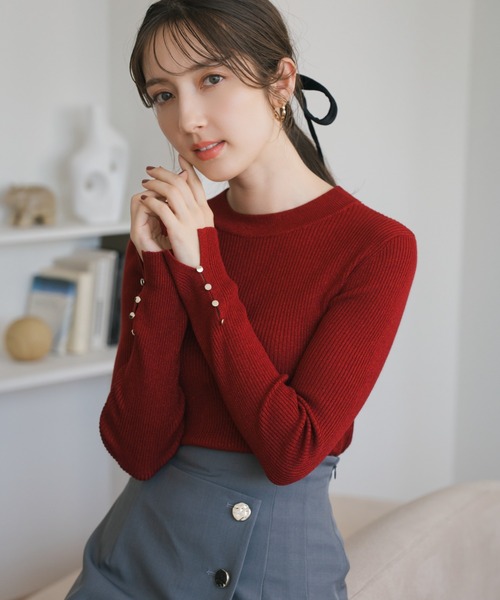 セール】2025秋冬新作 ベーシックハイネックラメリブニット（ニット