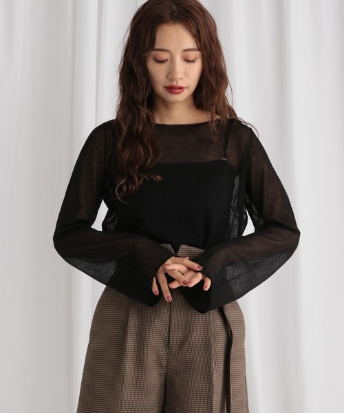 mysty woman(ミスティウーマン)の「シアー長袖ニット 577089(ニット/セーター・レディース・アイボリー/ブラウン/ブラック・FREE)」の2枚目の写真