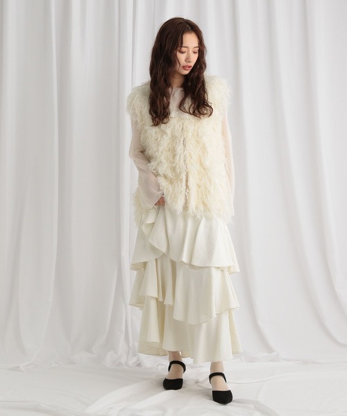 mysty woman(ミスティウーマン)の「シアー長袖ニット 577089(ニット/セーター・レディース・アイボリー/ブラウン/ブラック・FREE)」の4枚目の写真