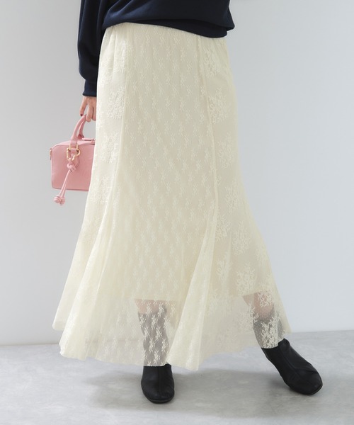 VIS（ビス）の「フィブリルサテン＆レースアソートマーメイドスカート（スカート・レディース・チャコールグレー/ブラウン系その他2/キナリ・FREE）」の2枚目の写真