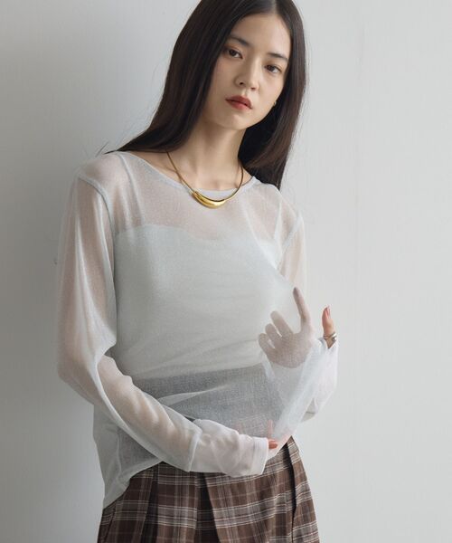 kivi(キヴィ)の「ラメシアートップス(Tシャツ/カットソー・レディース・ダークブルー/ダークグレー/ブラック/ホワイト・FREE)」の2枚目の写真