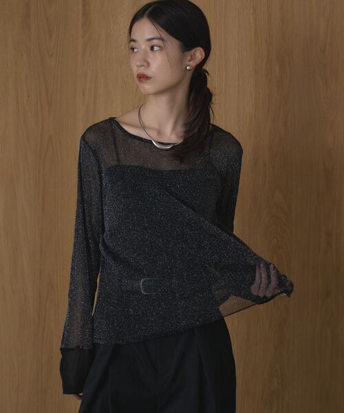 kivi(キヴィ)の「ラメシアートップス(Tシャツ/カットソー・レディース・ダークブルー/ダークグレー/ブラック/ホワイト・FREE)」の1枚目の写真