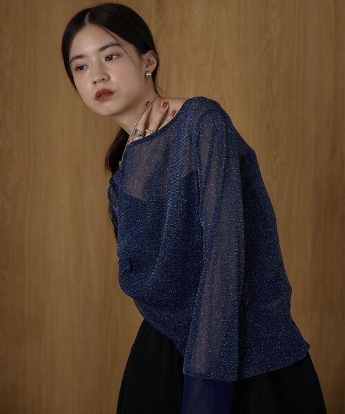 kivi(キヴィ)の「ラメシアートップス(Tシャツ/カットソー・レディース・ダークブルー/ダークグレー/ブラック/ホワイト・FREE)」の7枚目の写真