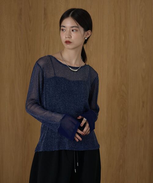 kivi(キヴィ)の「ラメシアートップス(Tシャツ/カットソー・レディース・ダークブルー/ダークグレー/ブラック/ホワイト・FREE)」の8枚目の写真