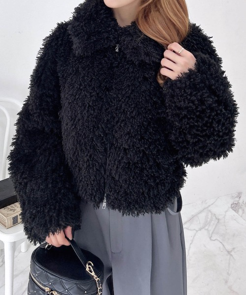 INGNI（イング）の「ステンカラープードルエコファーブルゾン（ブルゾン・レディース・ベージュ/ブラック/アイボリー/モカ・M）」の2枚目の写真