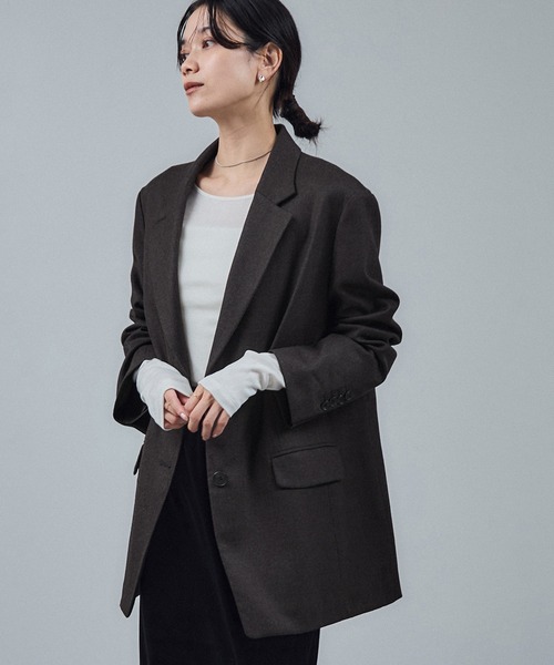 SALON adam et rope'　メランジツイルテーラードジャケット　黒 SALON adam et rope' ジャケット テーラードジャケット