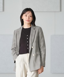 テーラードジャケット（ホワイト/白色系・チェック柄）ファッション