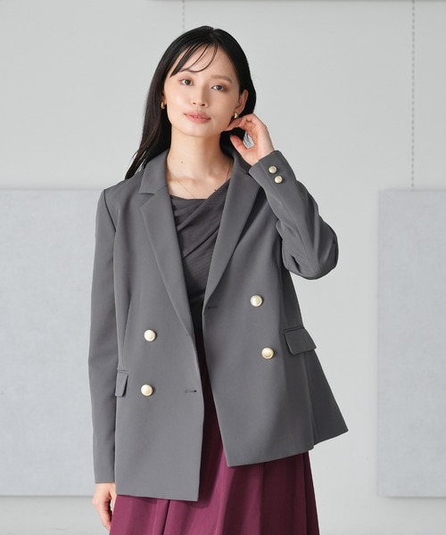 TRUDEA（トルディア）の「ダブルブレストジャケット(無地・チェック柄)（テーラードジャケット・レディース・ネイビー/ブラウン/ホワイト×ブラック/チャコールグレー・SMALL/MEDIUM/LARGE）」の2枚目の写真