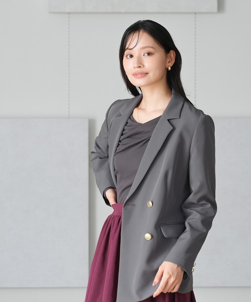 TRUDEA（トルディア）の「ダブルブレストジャケット(無地・チェック柄)（テーラードジャケット・レディース・ネイビー/ブラウン/ホワイト×ブラック/チャコールグレー・SMALL/MEDIUM/LARGE）」の11枚目の写真