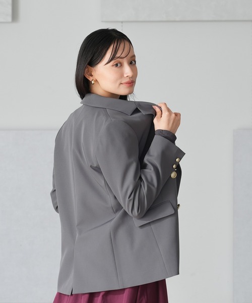 TRUDEA（トルディア）の「ダブルブレストジャケット(無地・チェック柄)（テーラードジャケット・レディース・ネイビー/ブラウン/ホワイト×ブラック/チャコールグレー・SMALL/MEDIUM/LARGE）」の13枚目の写真