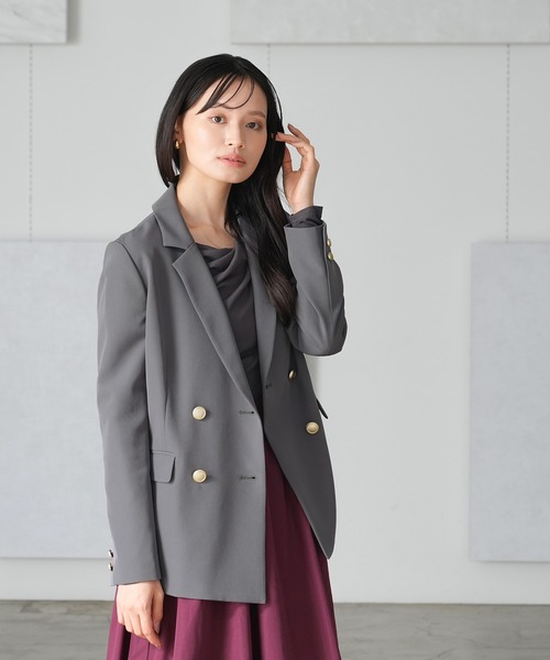 TRUDEA（トルディア）の「ダブルブレストジャケット(無地・チェック柄)（テーラードジャケット・レディース・ネイビー/ブラウン/ホワイト×ブラック/チャコールグレー・SMALL/MEDIUM/LARGE）」の12枚目の写真