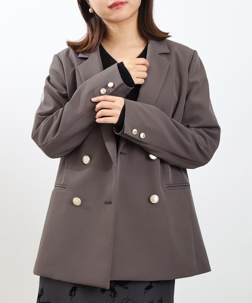 TRUDEA（トルディア）の「ダブルブレストジャケット(無地・チェック柄)（テーラードジャケット・レディース・ネイビー/ブラウン/ホワイト×ブラック/チャコールグレー・SMALL/MEDIUM/LARGE）」の22枚目の写真