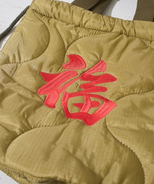 HOUSTON(ヒューストン)の「【HOUSTON / ヒューストン】QUILTING BAG / 巾着バッグ(ショルダーバッグ・レディース・オリーブドラブ/ブラック/カモフラージュ・FREE)」の9枚目の写真