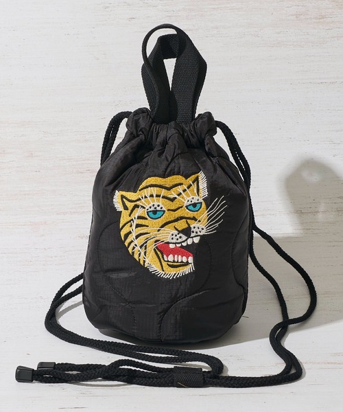 HOUSTON(ヒューストン)の「【HOUSTON / ヒューストン】QUILTING BAG / 巾着バッグ(ショルダーバッグ・レディース・オリーブドラブ/ブラック/カモフラージュ・FREE)」の4枚目の写真