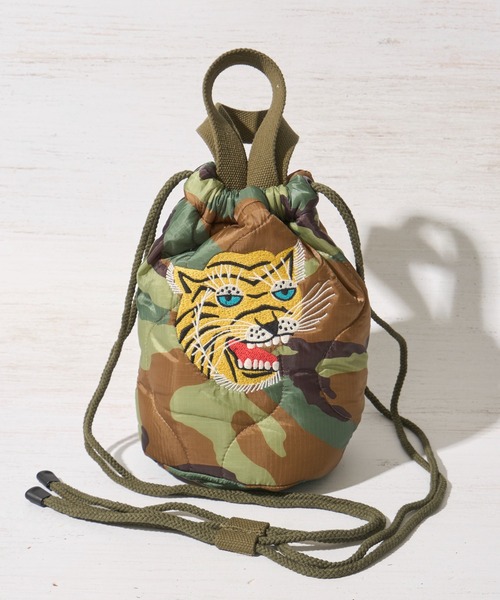 HOUSTON(ヒューストン)の「【HOUSTON / ヒューストン】QUILTING BAG / 巾着バッグ(ショルダーバッグ・レディース・オリーブドラブ/ブラック/カモフラージュ・FREE)」の14枚目の写真