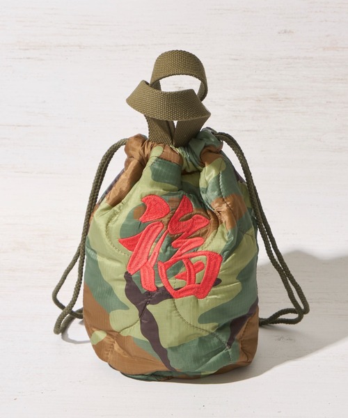 HOUSTON(ヒューストン)の「【HOUSTON / ヒューストン】QUILTING BAG / 巾着バッグ(ショルダーバッグ・レディース・オリーブドラブ/ブラック/カモフラージュ・FREE)」の15枚目の写真