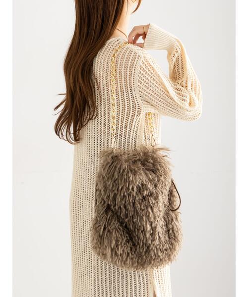 Te chichi（テチチ）の「ボア×チェーンキンチャクBAG（ハンドバッグ・レディース・ベージュ/ブラック・F）」の6枚目の写真
