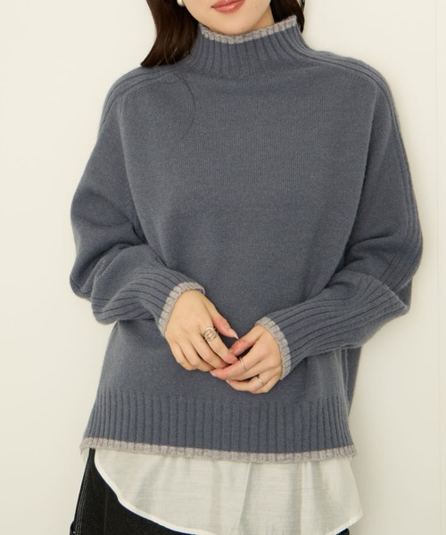 NAVY(ネイビー)の「nAvy もちり配色 ハイネックニット(ニット/セーター・レディース・オレンジ/チャコール/ブルー/グリーン/杢グレー・M/L)」の3枚目の写真