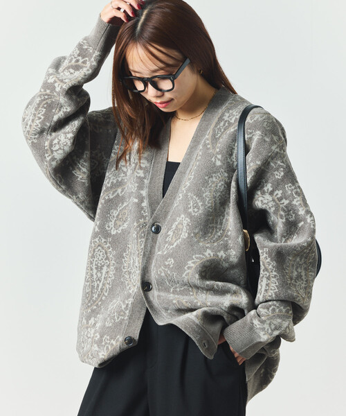 セール】ペイズリー総柄 モール糸 ニットカーディガン/リラックス
