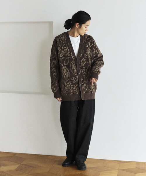 セール】ペイズリー総柄 モール糸 ニットカーディガン/リラックス