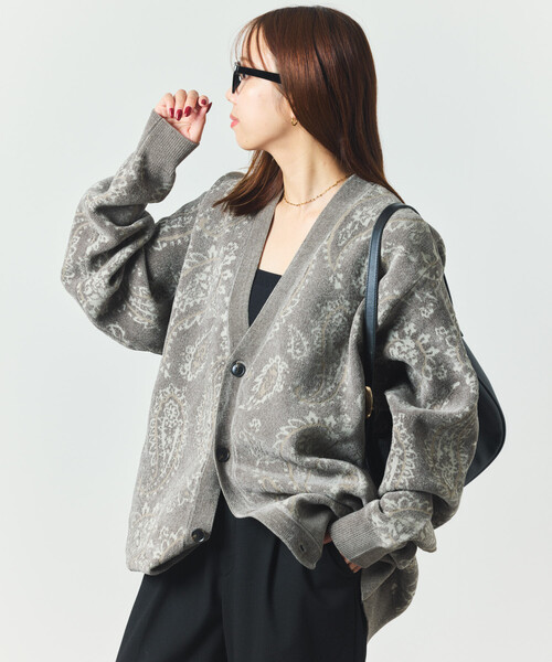 セール】ペイズリー総柄 モール糸 ニットカーディガン/リラックス