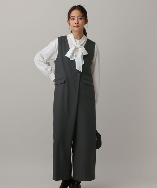 GLOBAL WORK(グローバルワーク)の「MATINEE LINE/ツイルストレッチ/サロペット/583790(サロペット/オーバーオール・レディース・ダークグレー/ブラウン系その他/ライトベージュ・MEDIUM/LARGE)」の7枚目の写真