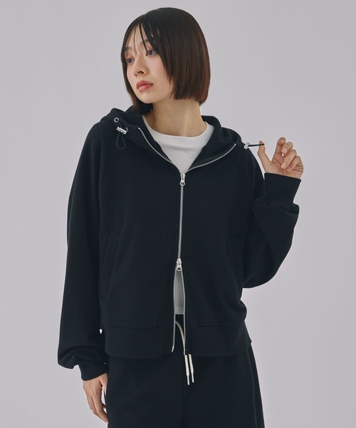 WAITA パーカー S,黒 DAB着用最終値下げ Unblend】ドロスト ヘビーウェイトダブルジップショート丈パーカー