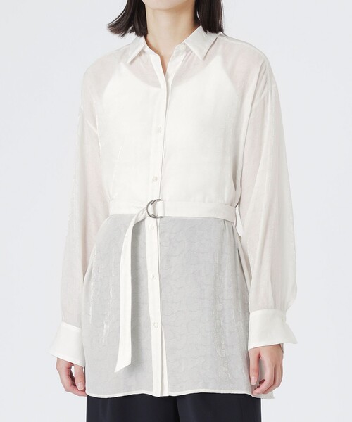 LOVELESS（ラブレス）の「シアージャカードシャツ（シャツ/ブラウス・レディース・グリーン系その他6/オフホワイト・36）」の2枚目の写真