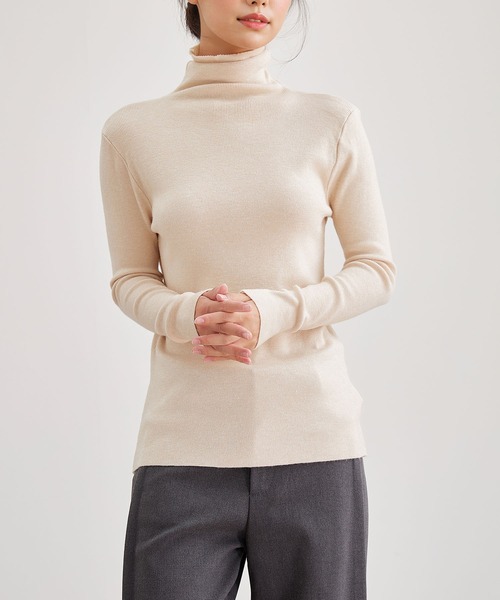 Lace Ladies(レースレディース)の「ウールタッチ ベーシック ハイネック ニット プルオーバー(ニット/セーター・レディース・グレー/ベージュ/アイボリー/ブラック/グレイッシュベージュ・FREE)」の4枚目の写真
